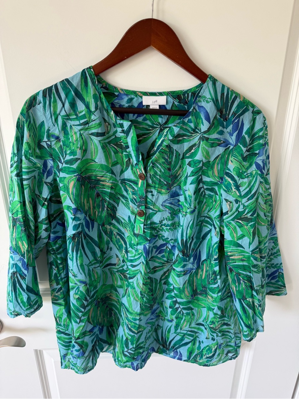 J. Jill Tropical Print Cotton Blouse Size Large